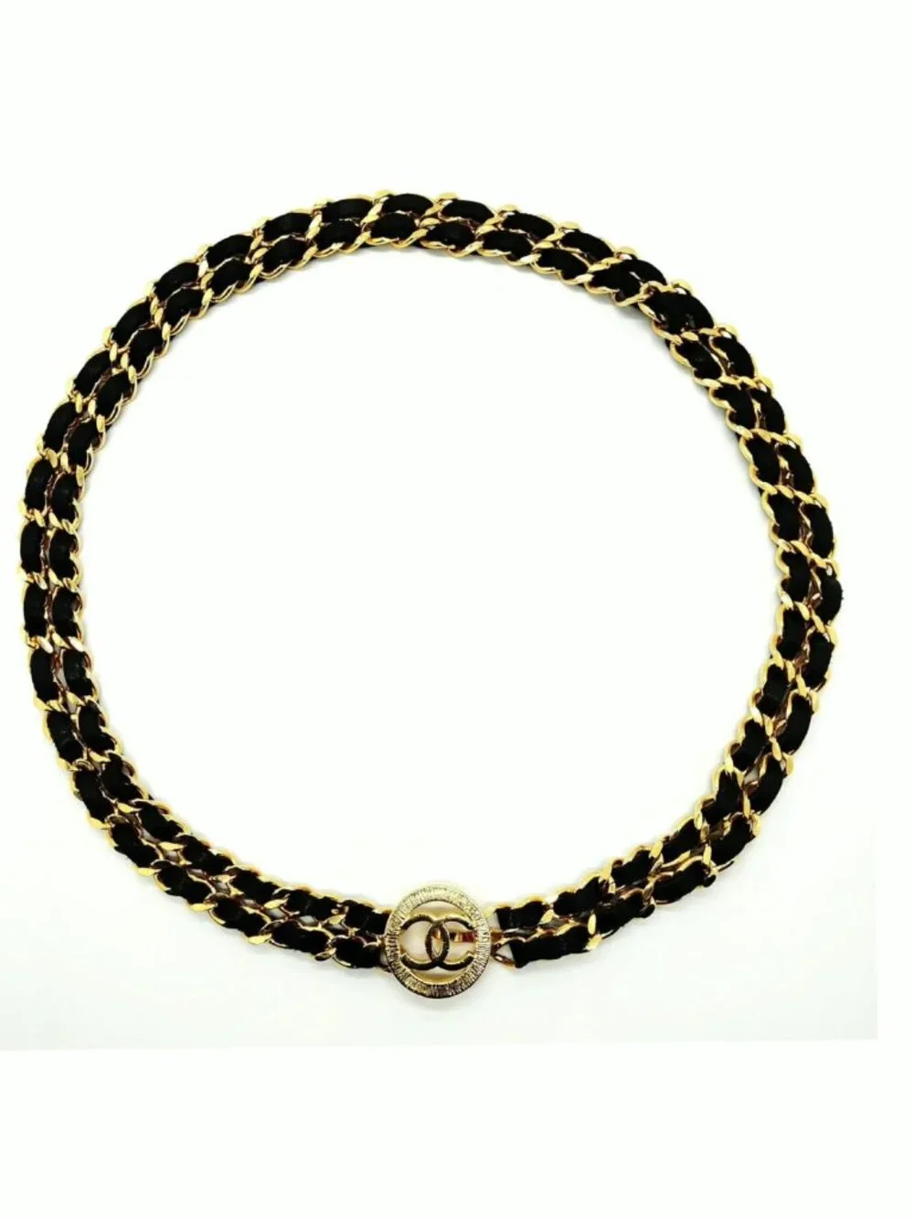 Authentic Chanel CC Chain Belt Black Leather Gold Medallion Logo - Picture 5 of 10
